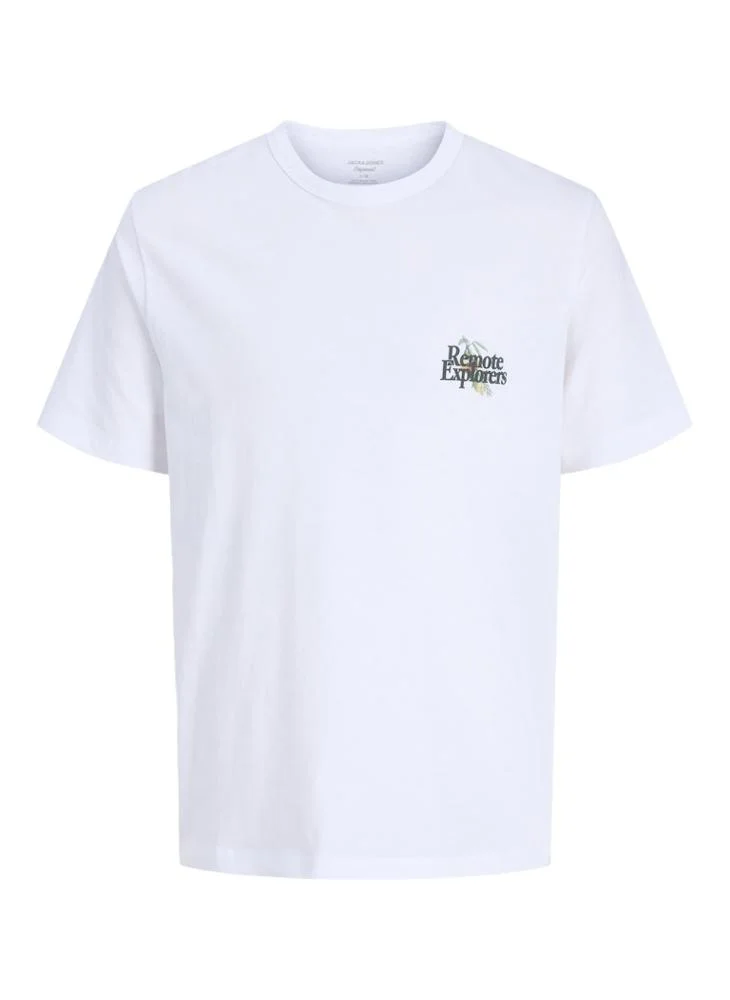 JACK & JONES Bright White Graphic Crew Neck T-Shirt for Men | Best Price UAE